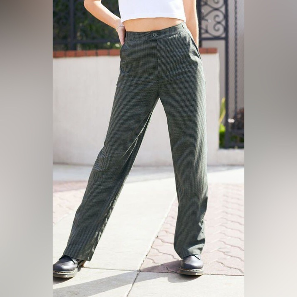Brandy Melville Dark Green John Galt Plaid High Rise Straight Leg Pants